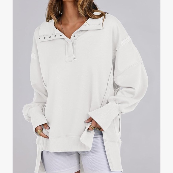 Amazon Essentials Women's White Snap Collar Sweatshirt - Picture 2 of 2